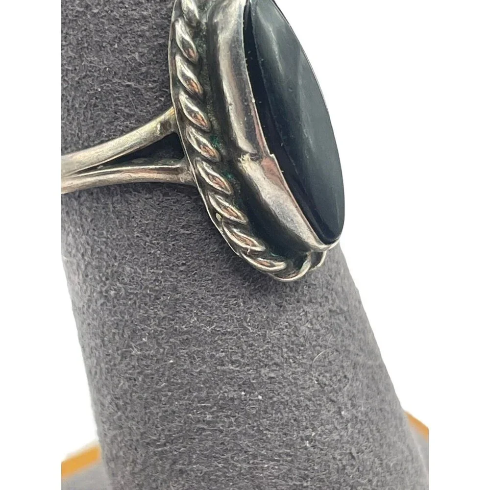 Sterling Silver 925 Ring Black Onyx Southwest Rope Woven Ring Handmade Size 4.75